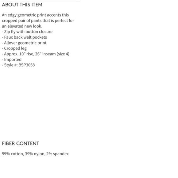 Badgley Mischka Geo Print Cropped Pants NWT - Picture 6 of 7